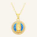 Virgen de Guadalupe Blue Opal Necklace – CZ Ring, Fine Chain