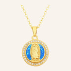 Virgen de Guadalupe Blue Opal Necklace – CZ Ring, Fine Chain