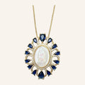 Virgen de Guadalupe Blue Teardrop Necklace – Pearly Oval, CZ Halo