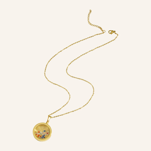 Floating Stones Glass Pendant Necklace – Gold Frame, Fine Chain
