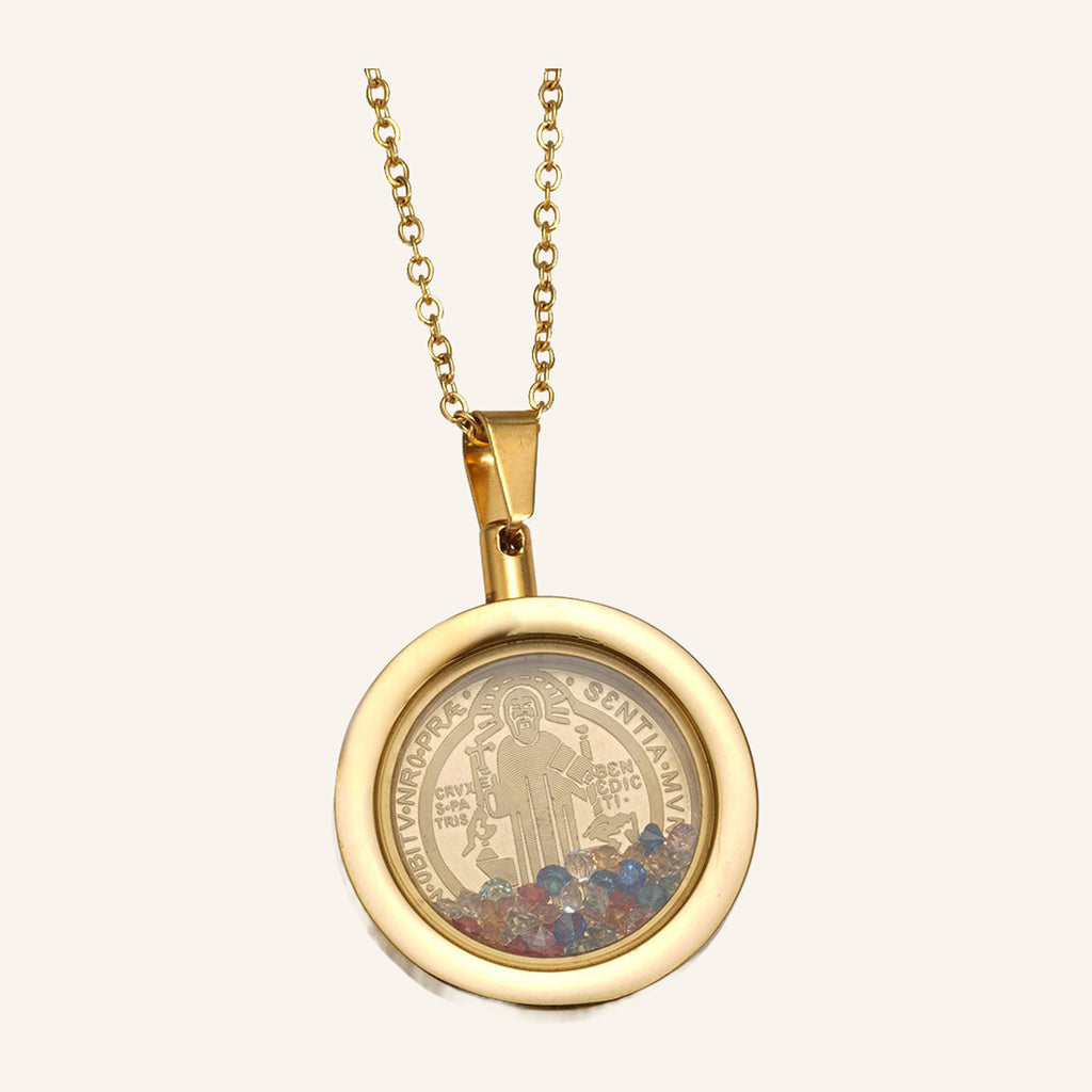 Floating Stones Glass Pendant Necklace – Gold Frame, Fine Chain – 3
