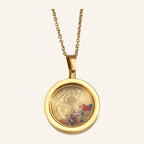 Floating Stones Glass Pendant Necklace – Gold Frame, Fine Chain – 4
