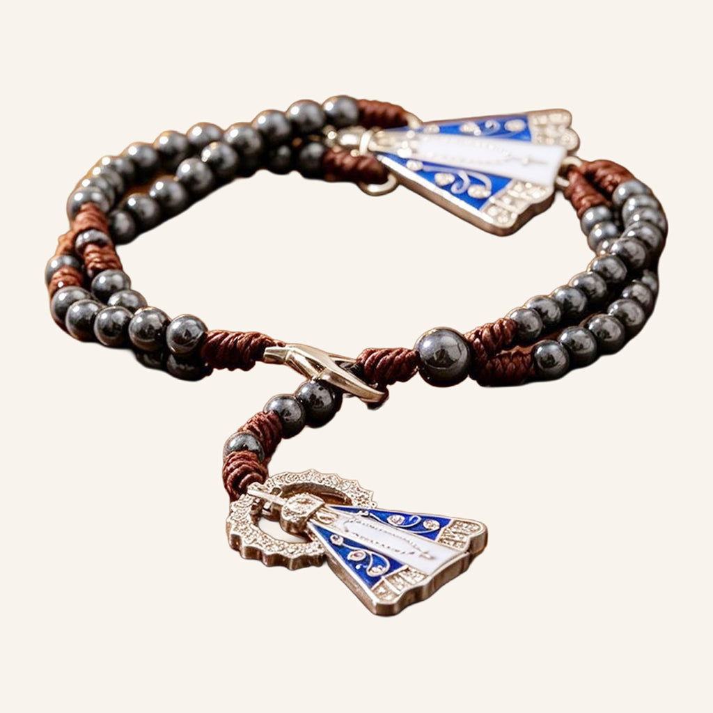 Rear-View Mirror Rosary – Dark Beads, Virgen María Medal – 3