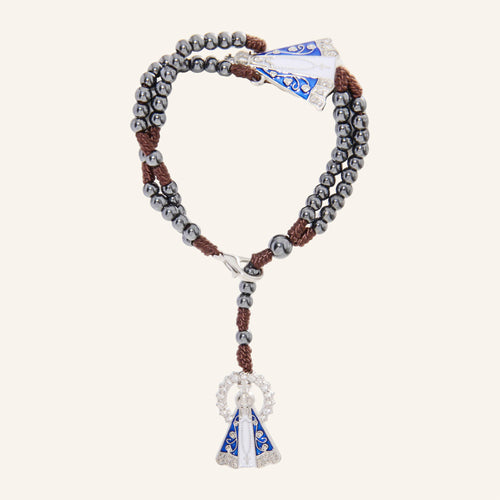 Rear-View Mirror Rosary – Dark Beads, Virgen María Medal – 2