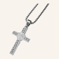 San Benito Cross Necklace – Stone-Set Arms, Silver Tone
