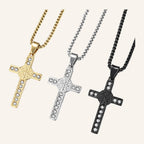 San Benito Cross Necklace – Stone-Set Arms, Silver Tone – 2