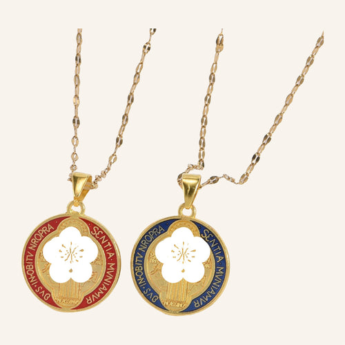 Red Enamel Cross Medal Necklace – Latin Inscription, Fine Chain – 2