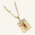 Virgen de Guadalupe Enamel Rays Necklace – Green & Red, Figaro Chain