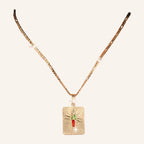 Virgen de Guadalupe Enamel Rays Necklace – Green & Red, Figaro Chain – 4