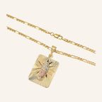 Virgen de Guadalupe Enamel Rays Necklace – Green & Red, Figaro Chain – 3