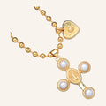 Pearl Cross Necklace – Virgen María Medal Center, Bead Chain