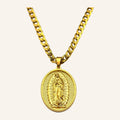 Virgen de Guadalupe Bold Oval Medal Necklace – Deep Relief, Curb Chain