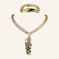 San Judas Tadeo Green Robe Set – Iced Figure Pendant, CZ Cuban Chain & Bracelet