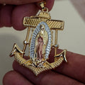 Virgen de Guadalupe anchor pendant in hand, tri-tone