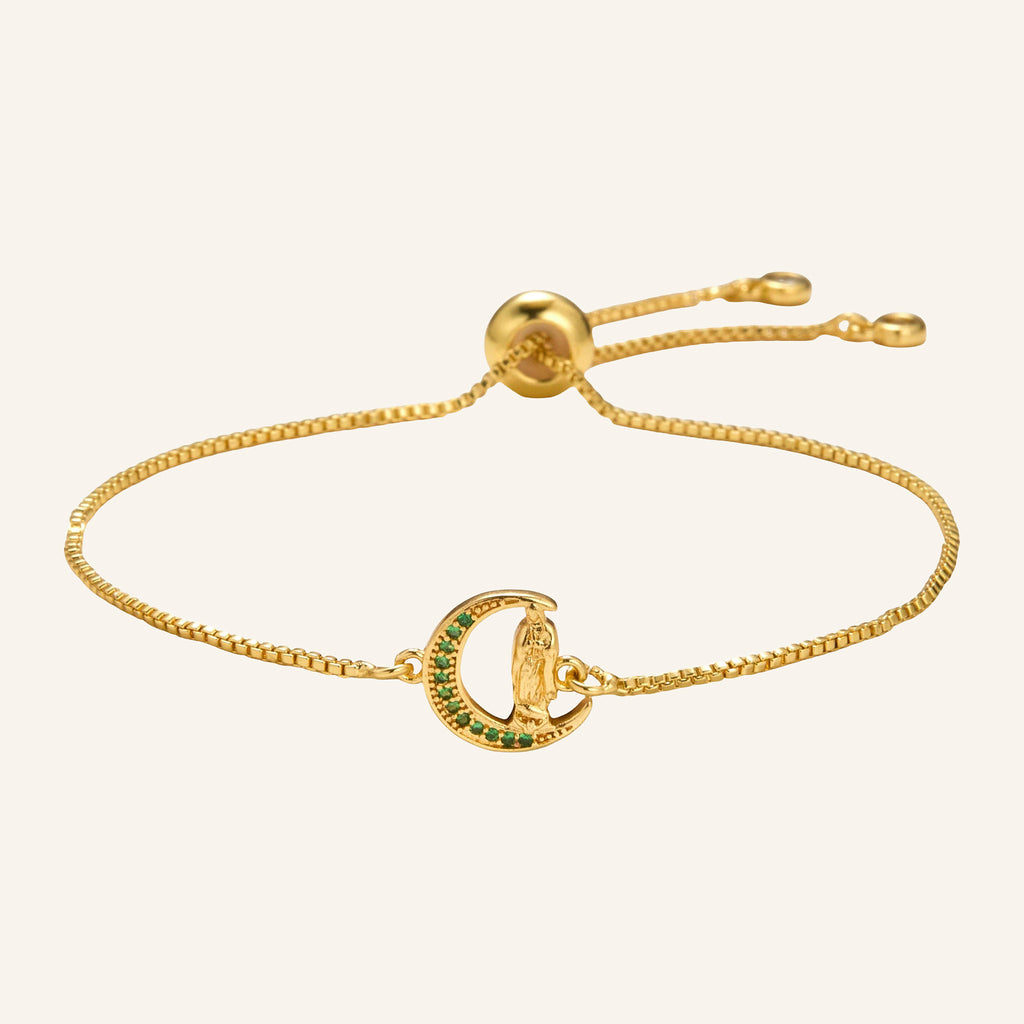 Virgen de Guadalupe Crescent Moon Bracelet – Colored Stones, Adjustable – 3