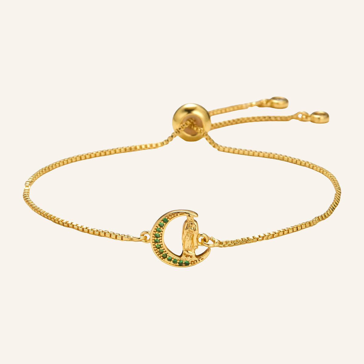 Virgen de Guadalupe Crescent Moon Bracelet – Colored Stones, Adjustable – 3