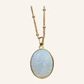 Virgen de Guadalupe Pearl Relief Necklace – Gold Rim, Beaded Chain