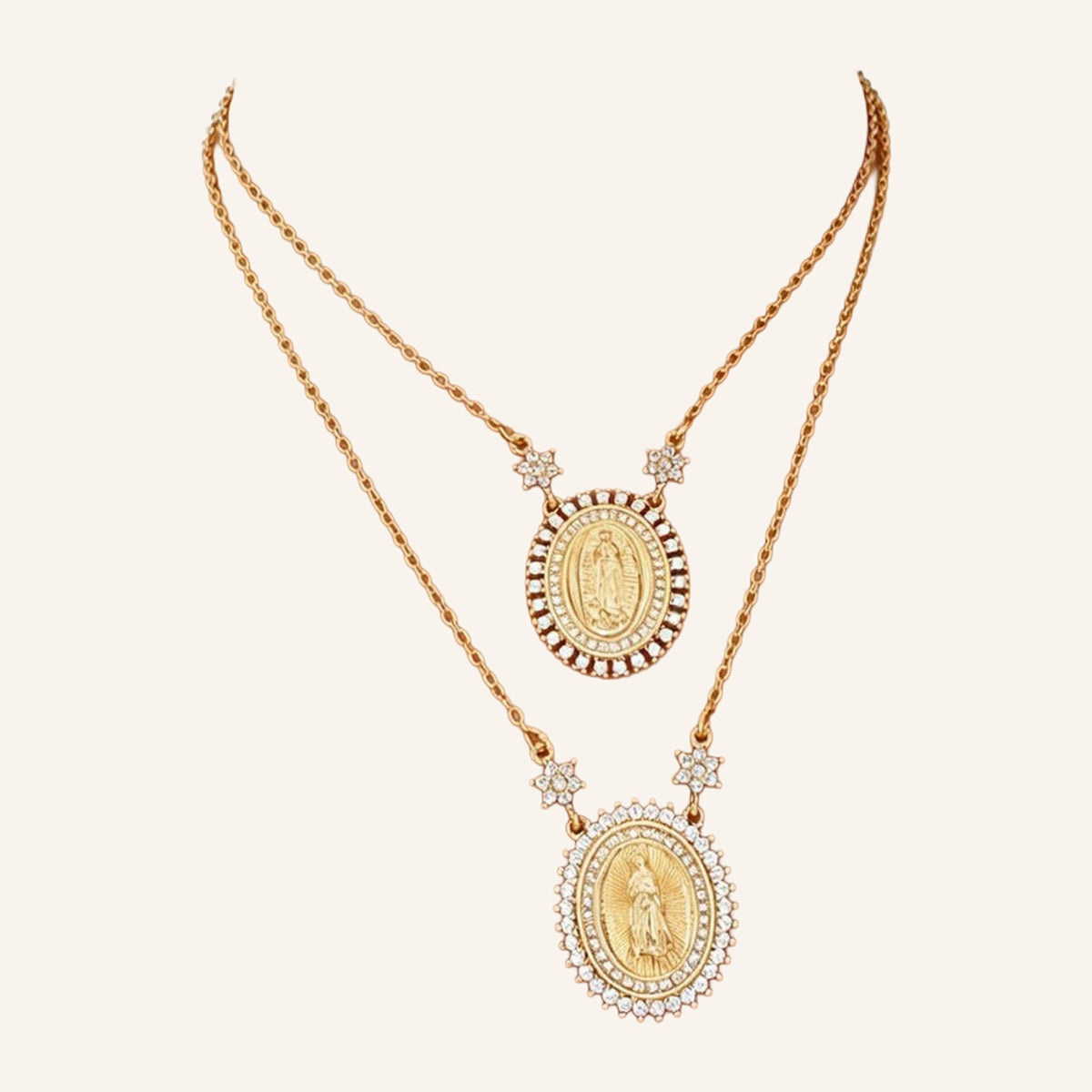 Virgen de Guadalupe Sunburst Necklace – CZ Rays, Fine Chain – 3