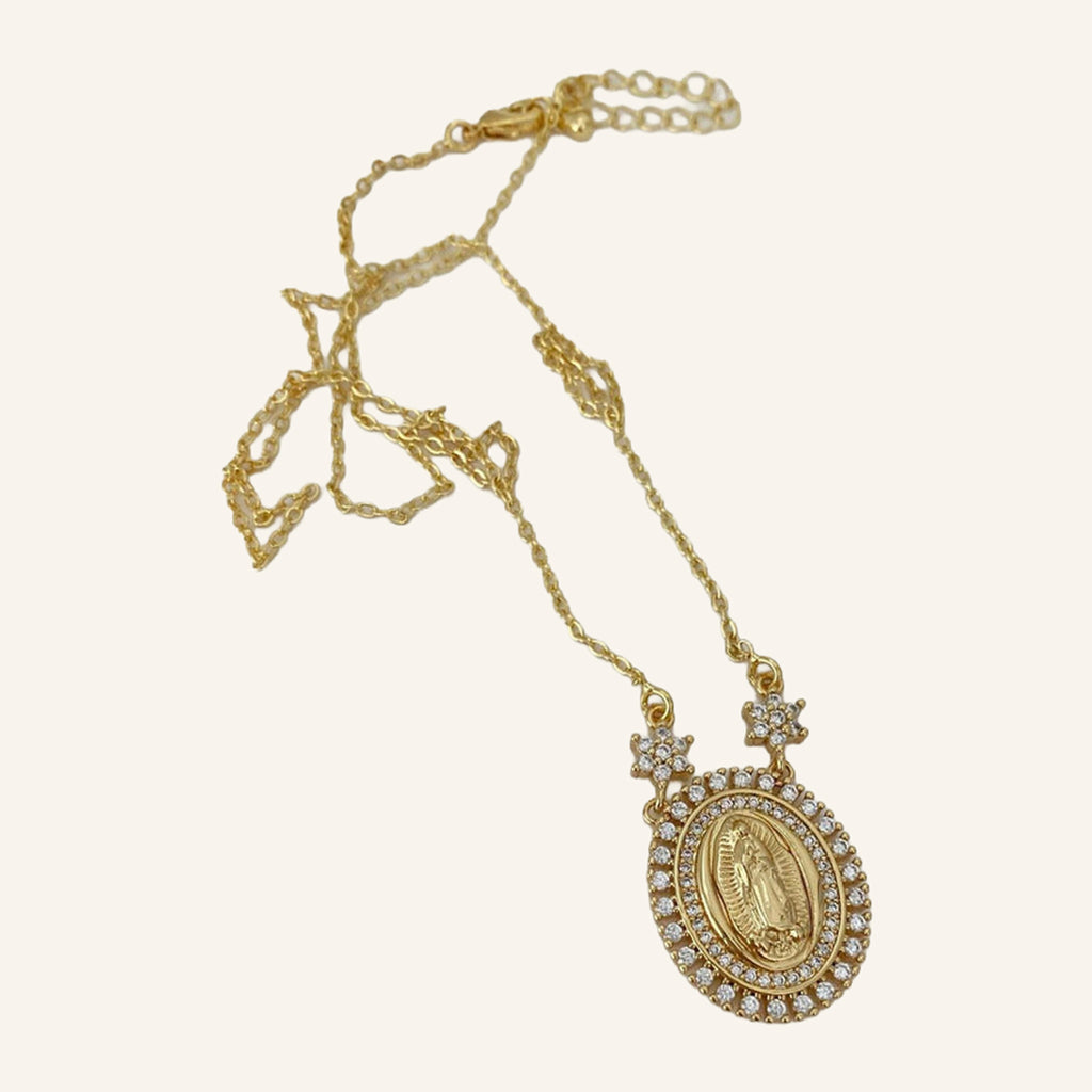 Virgen de Guadalupe Sunburst Necklace – CZ Rays, Fine Chain – 2