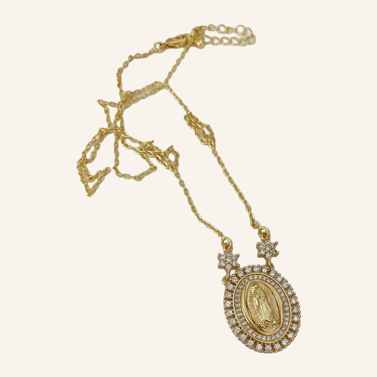 Virgen de Guadalupe Sunburst Necklace – CZ Rays, Fine Chain – 2