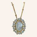 Virgen María Pearl Frame Necklace – Faux Pearls & CZ, Beaded Chain