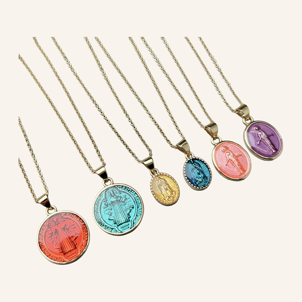Virgen María Enamel Medal Necklace – Gold Tone – 2