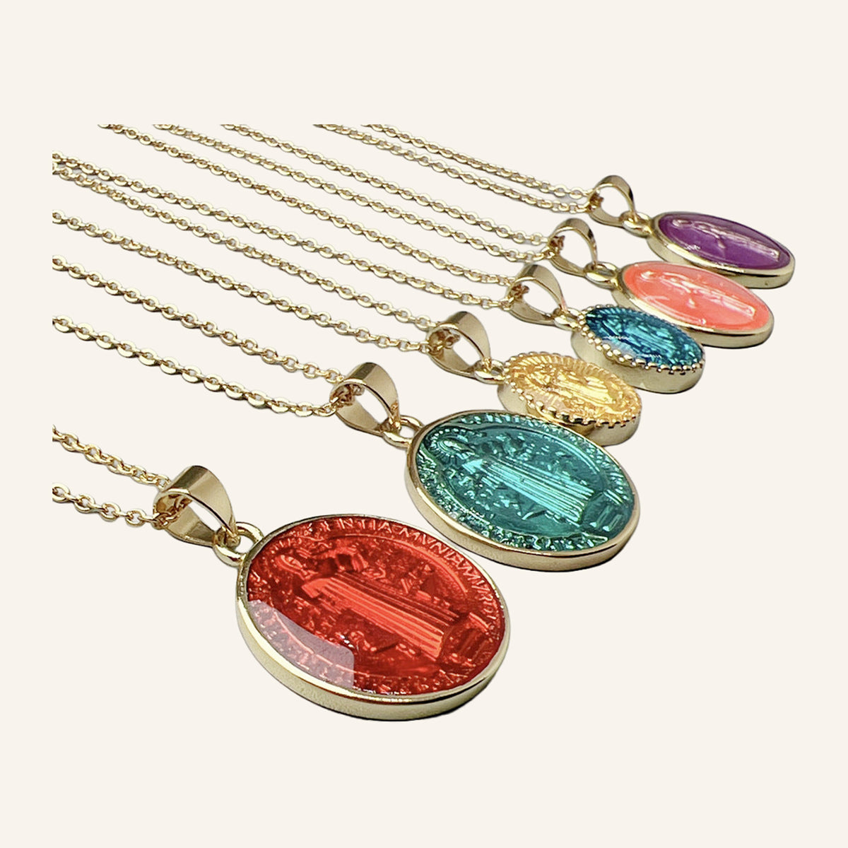 Virgen María Enamel Medal Necklace – Gold Tone – 3