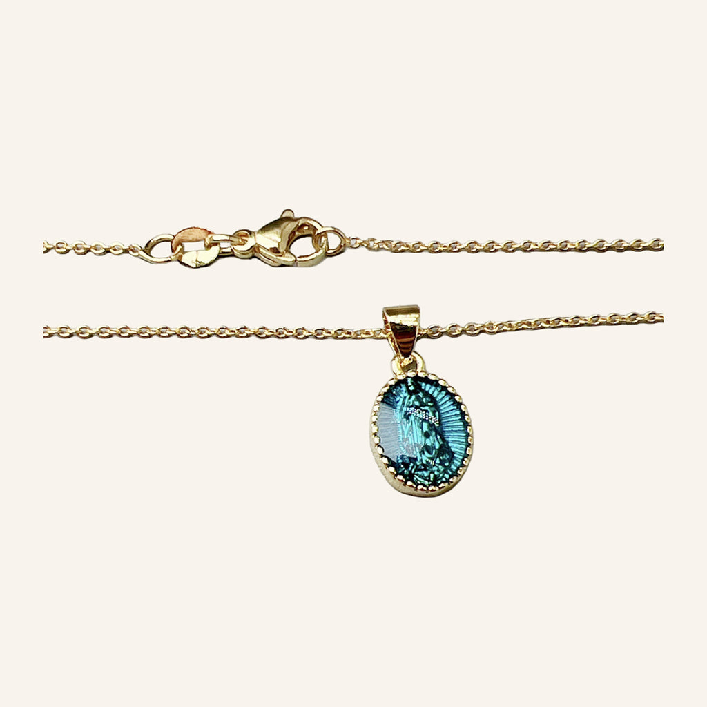 Virgen María Enamel Medal Necklace – Gold Tone