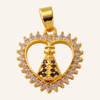 Virgen María Heart Pendant – CZ Outline, Gold Tone