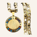 Virgen de Guadalupe Multicolor Medal Necklace – Bold Figaro Chain – 2