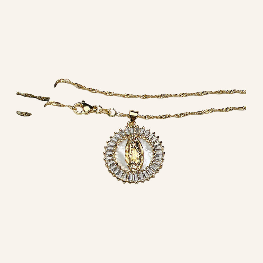 Virgen de Guadalupe Sunburst Pendant – Baguette CZ Open Frame – 2