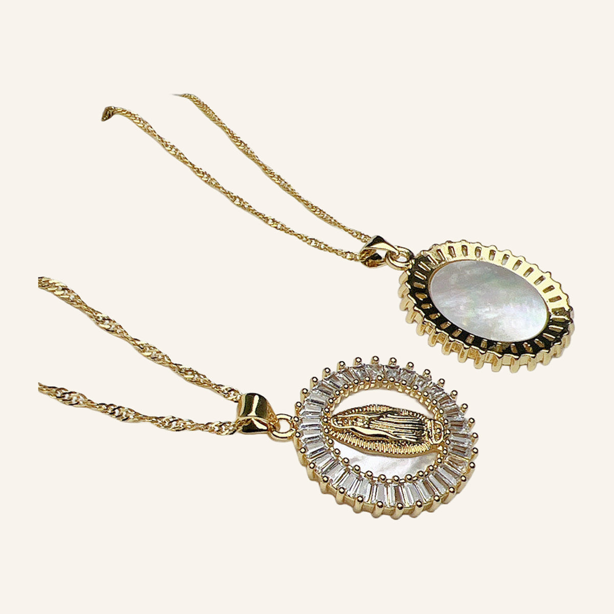 Virgen de Guadalupe Sunburst Pendant – Baguette CZ Open Frame – 3