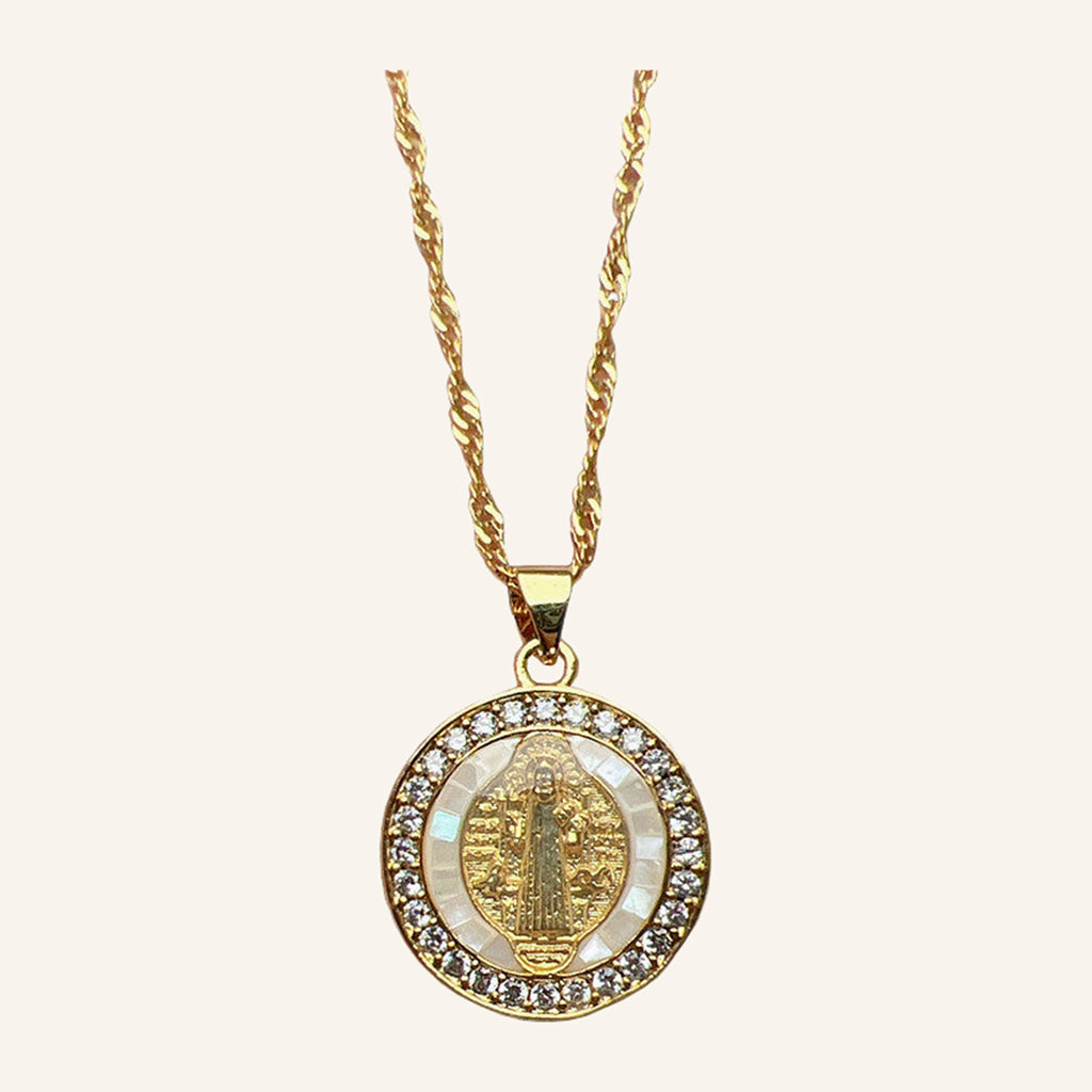 Virgen de Guadalupe Sunburst Pendant – Baguette CZ Open Frame