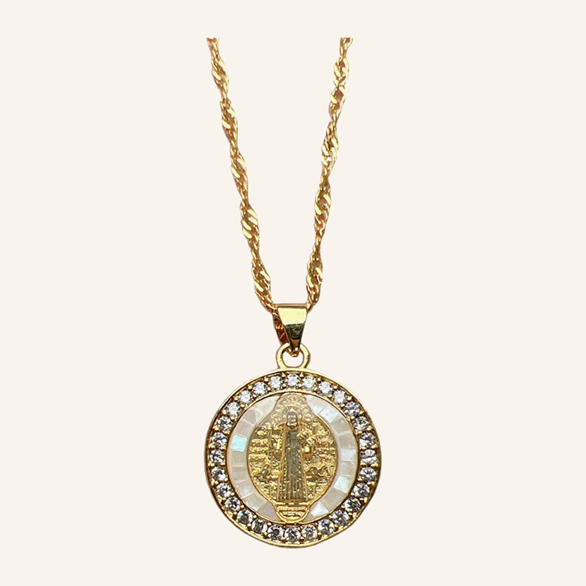 Virgen de Guadalupe Sunburst Pendant – Baguette CZ Open Frame