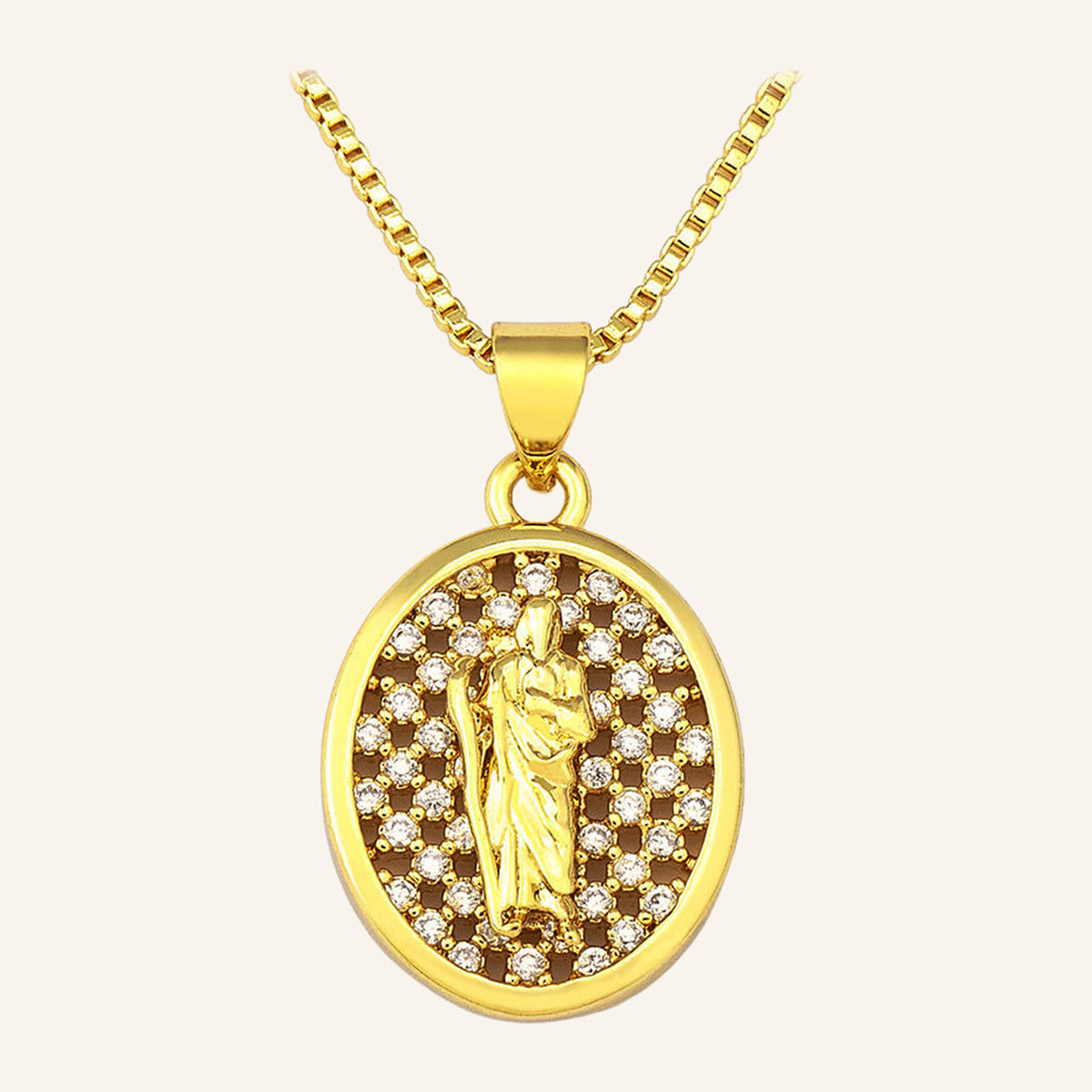 Virgen de Guadalupe Openwork Pendant – CZ Lattice Oval