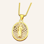 Virgen de Guadalupe Openwork Pendant – CZ Lattice Oval – 3