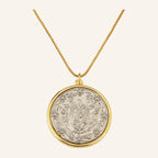 Two-Tone Devotional Medal Necklace – Silver Center, Gold Rim, Box Chain
