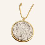 Two-Tone Devotional Medal Necklace – Silver Center, Gold Rim, Box Chain – 2