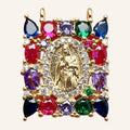 Virgen de Guadalupe Jewel-Tone Pendant – Multicolor CZ, Rectangular