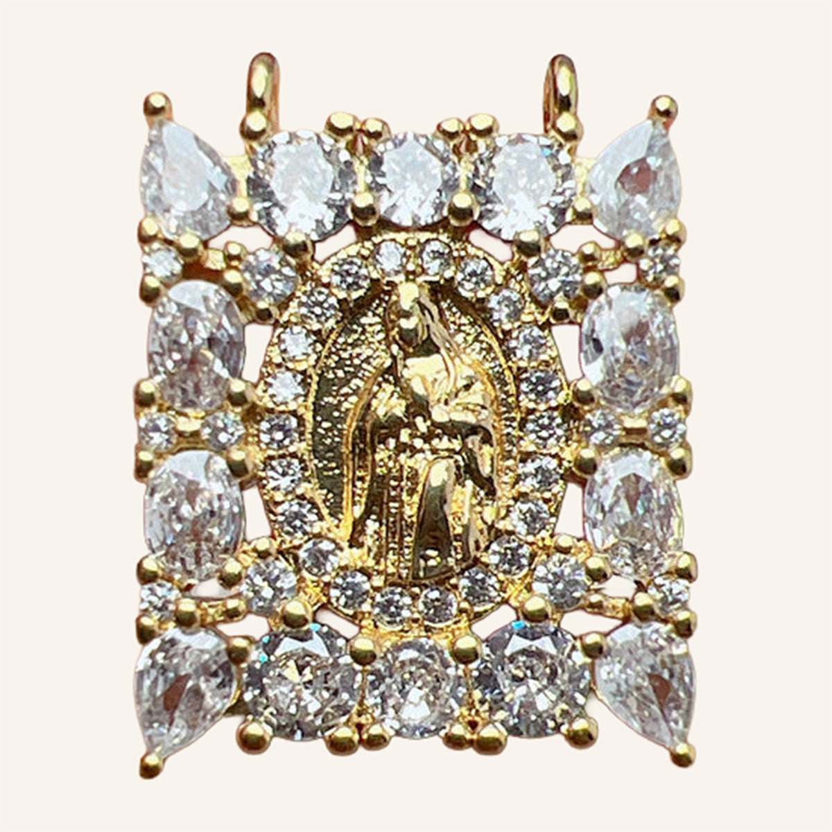 Virgen de Guadalupe Jewel-Tone Pendant – Multicolor CZ, Rectangular – 2