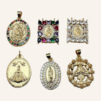 Virgen de Guadalupe Jewel-Tone Pendant – Multicolor CZ, Rectangular – 3