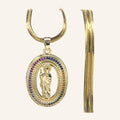 San Judas Tadeo Oval Frame Necklace – Rainbow CZ, Snake Chain