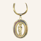 San Judas Tadeo Oval Frame Necklace – Rainbow CZ, Snake Chain – 2