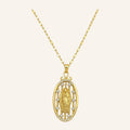 Virgen de Guadalupe Slim Oval Necklace – Openwork Frame, CZ Edge