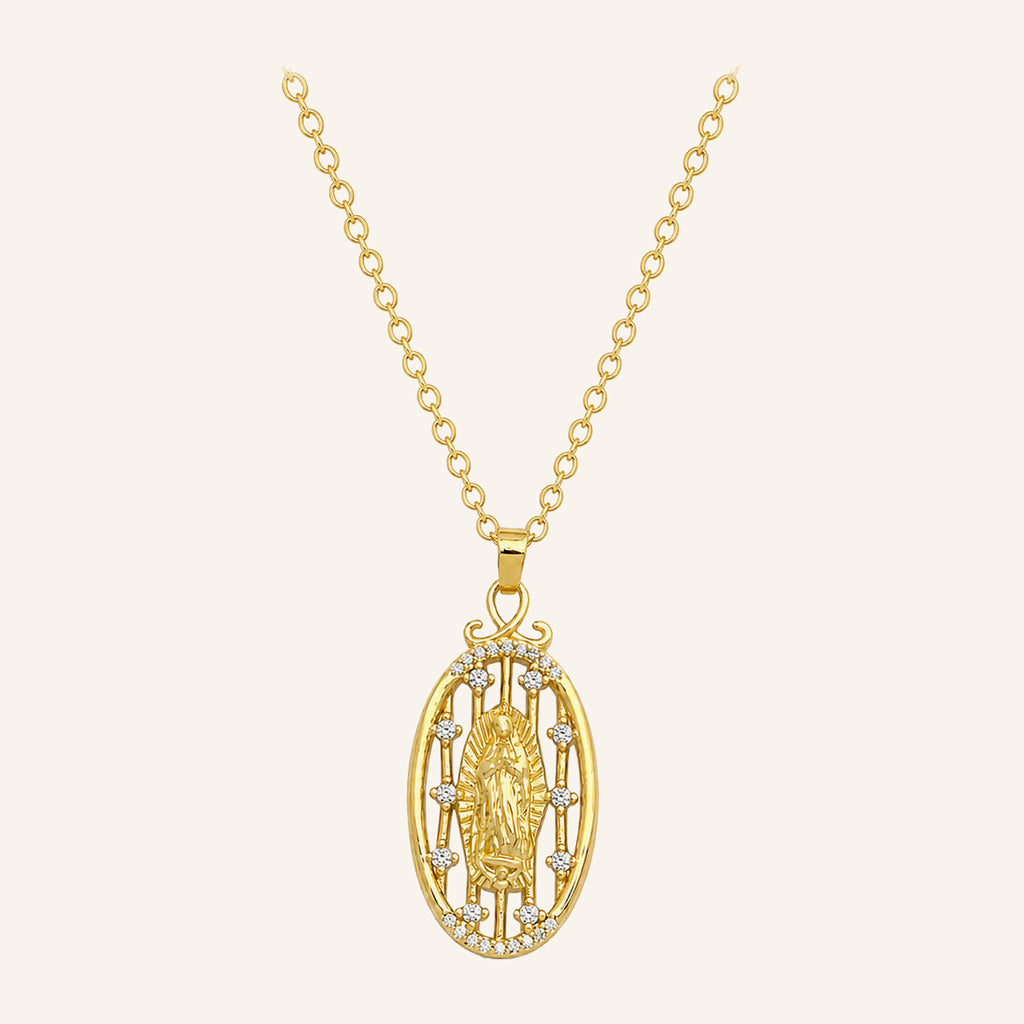Virgen de Guadalupe Slim Oval Necklace – Openwork Frame, CZ Edge – 2