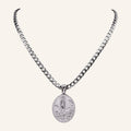 Virgen María Oval Medal Necklace – Curb Chain, Gold Tone Steel