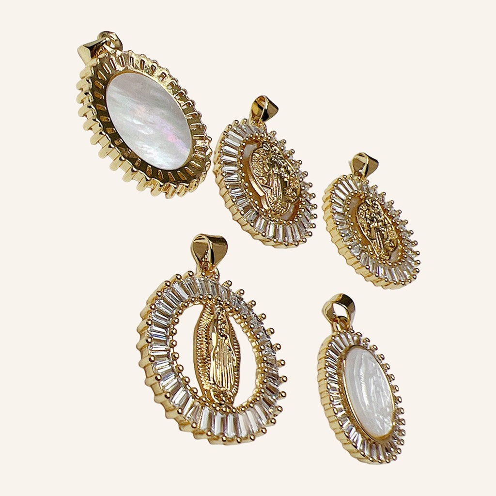 Virgen de Guadalupe Radiant Pendant – Pearly Center, Gold Rays – 3