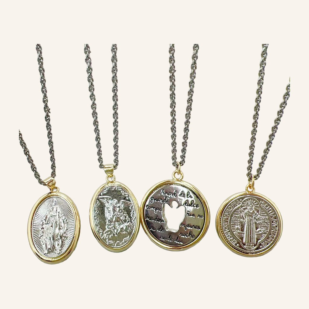 Reversible Devotional Medal Necklace – Two Images, Gold Tone – 3