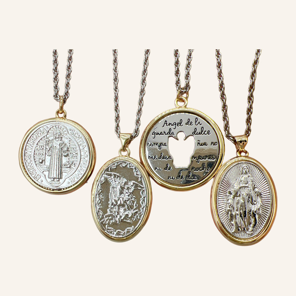 Reversible Devotional Medal Necklace – Two Images, Gold Tone – 2