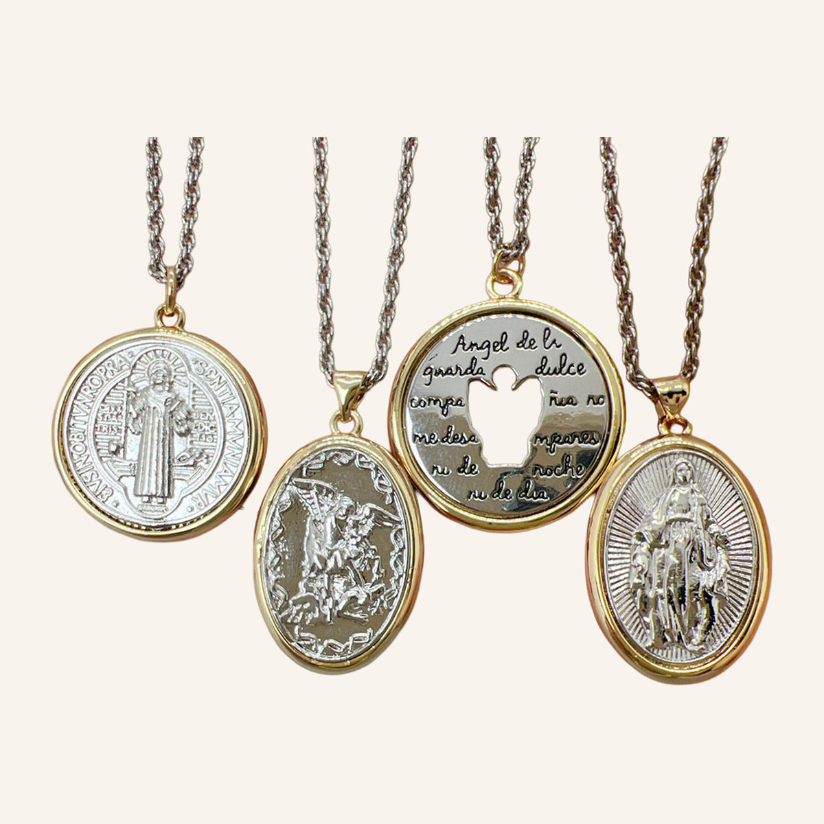 Reversible Devotional Medal Necklace – Two Images, Gold Tone – 2